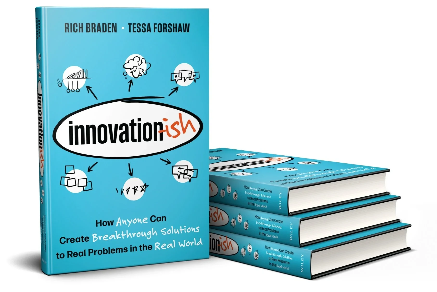 Innovation-ish book, stacked hardcover copies